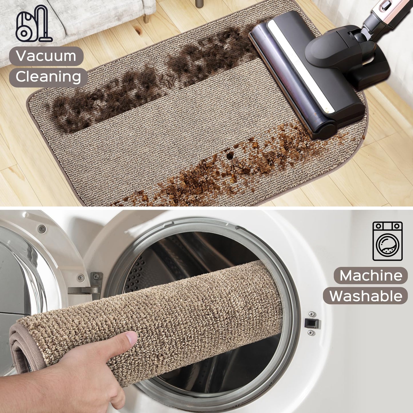 DOMUSTEX Washable Kitchen Rug 24" x 70" Rectangular, Non Slip Absorbent Indoor Entryway Runner Rug for Floor, Laundry, Bathroom, Bedroom (Roll Packing)