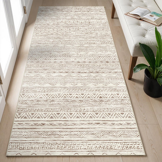 Ksrau 2x5 Hallway Runner Rug - Moroccan Non Slip Long Rug for Entryway Soft Low-Pile Washable Neutral Rugs for Kitchen Small Waterproof Indoor Floor Carpet for Bedroom Bathroom Laundry 2x5 Beige