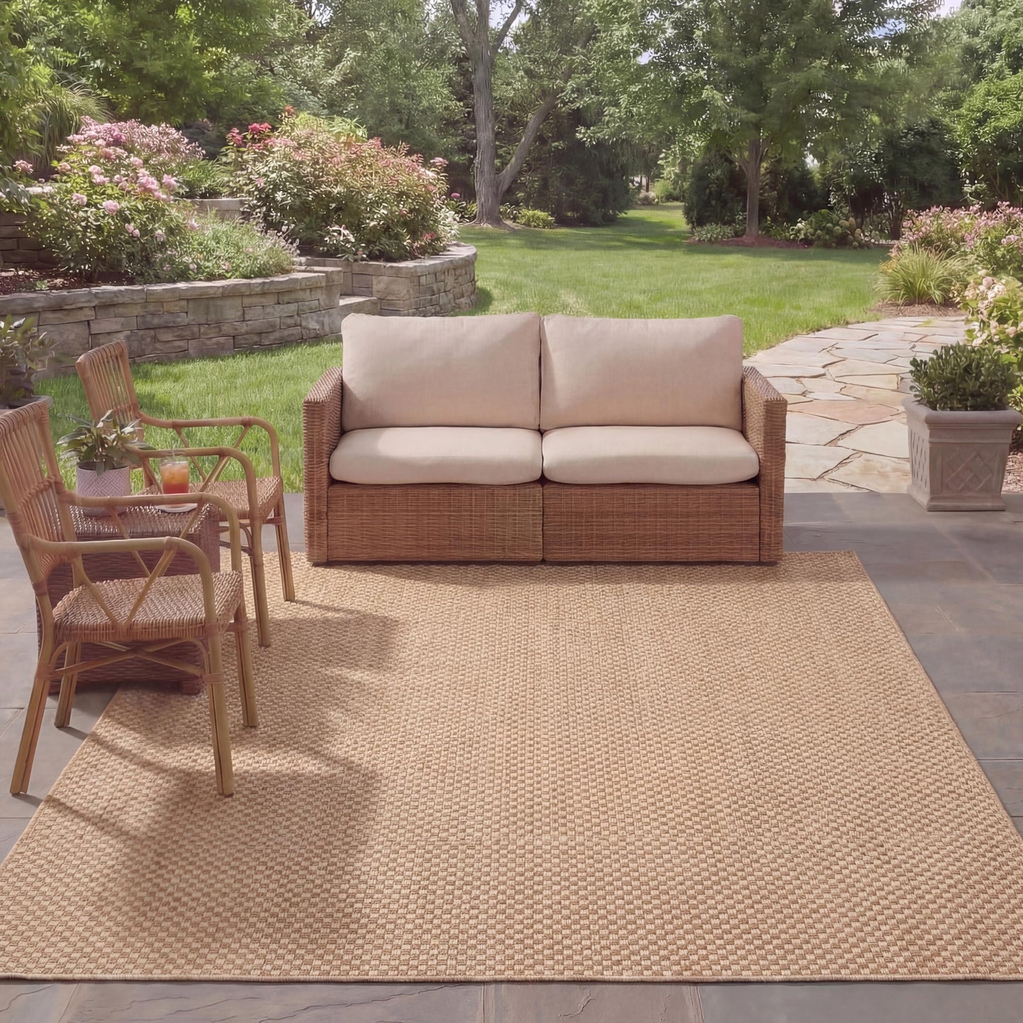 SAFAVIEH Washable Rug Outdoor Courtyard Collection - 9' x 12', Natural & Cream, Non-Shedding & Easy Cleaning, Ideal for Patio, Backyard, Mudroom (CY8653-03021)
