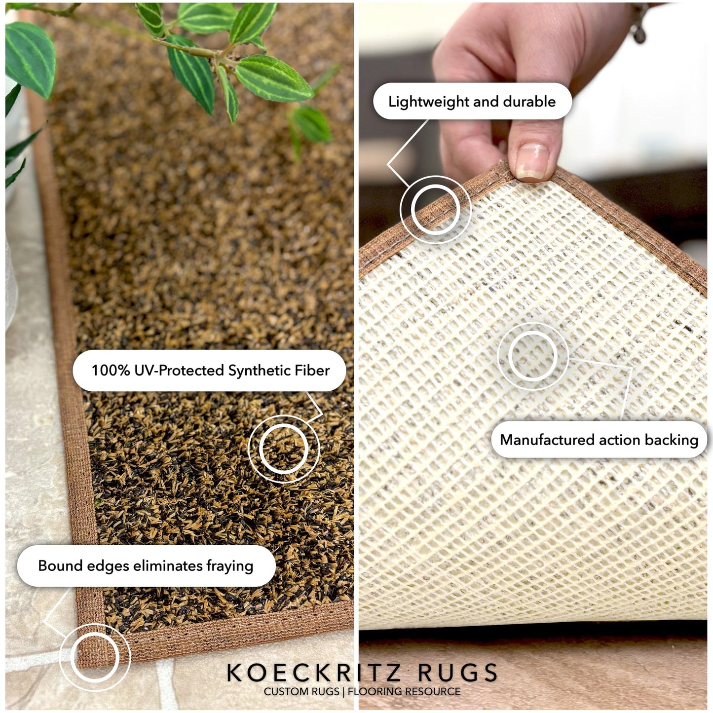 KOECKRITZ 6' x 7' Artificial Turf Indoor Outdoor Rug – Brown/Tan Synthetic Grass Carpet for Patio, Garden, Balcony & Landscape – Pet Friendly, Dog Grass, Lightweight