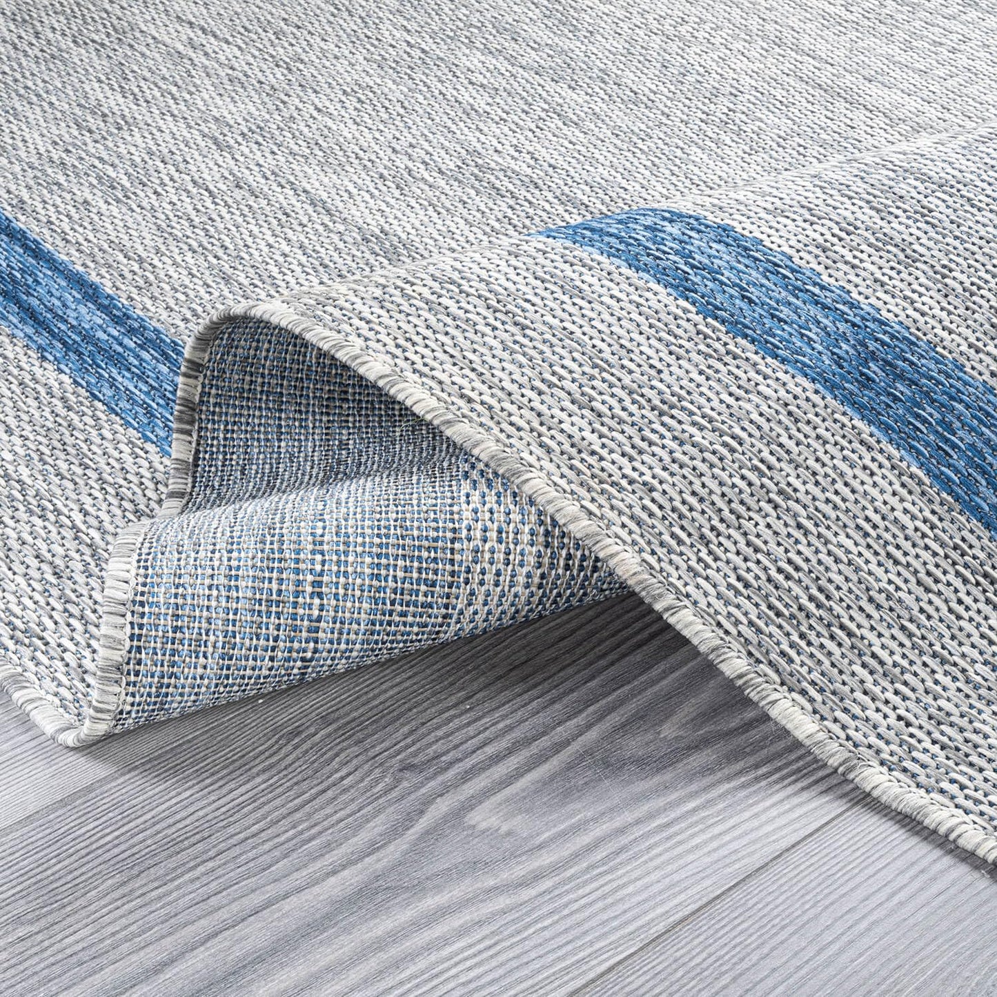 Luul Home Bordered Outdoor Rug 8x10 Washable Outside Carpet for Indoor Patio Porch Waterproof Easy Cleaning Non Shedding Area Rugs Silver Gray - Blue 8 x 10