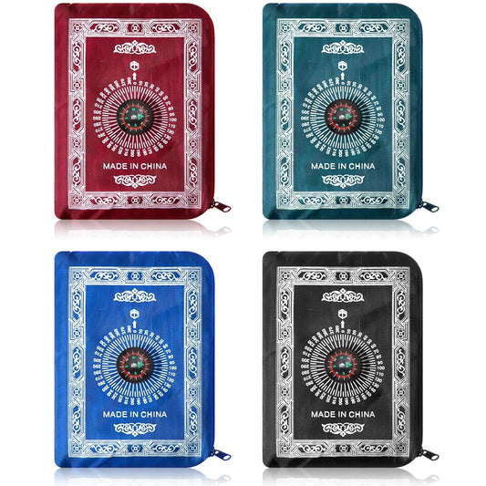 Mindsoft 4 Pcs Portable Travel Prayer Mat with Compass Islamic Waterproof Polyester Praying Rug with Pocket Sized Carry Bag for Muslim Ramada Eid Gifts (60 cm x 100 Cm)