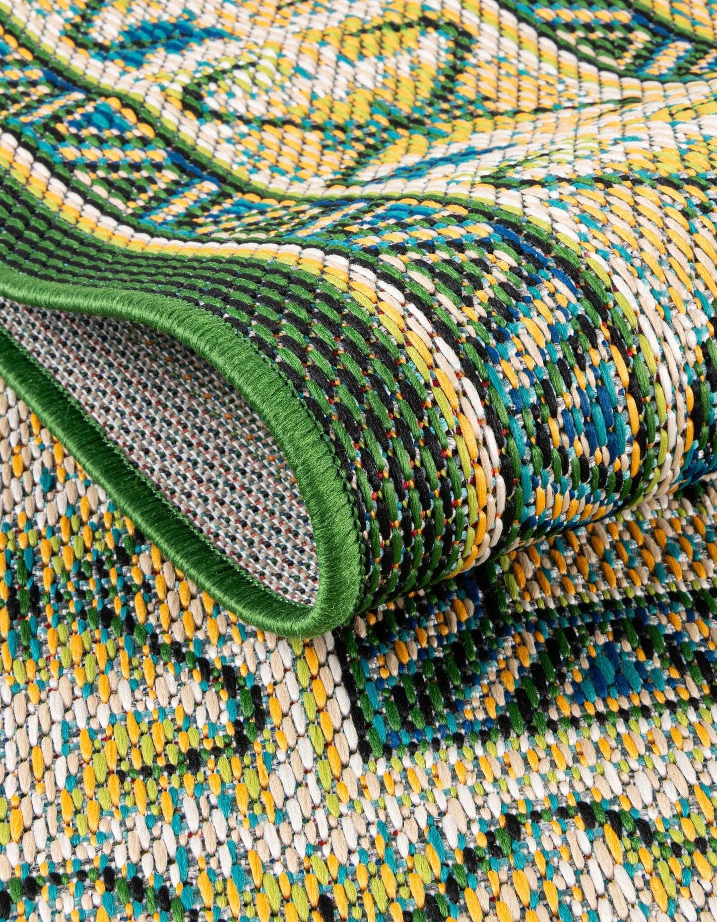 Rugs.com Baja Outdoor Collection Rug – 4 Ft Round Green Medium-Pile Rug Perfect for Kitchens, Dining Rooms