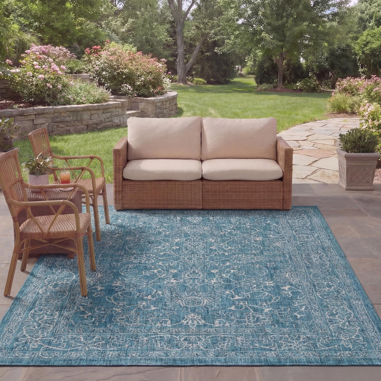SAFAVIEH Courtyard Collection 8' x 10' Turquoise CY8680 Indoor/ Outside Waterproof Easy cleansingPatio Backyard Mudroom Area Mat