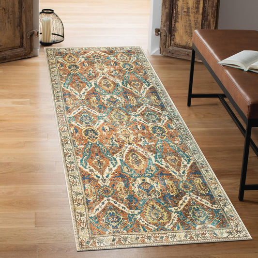 Keen Home Design 30"x84" Rug - Machine Washable Runner Rug with Non-Slip Backing, Ideal for Hallway, Entryway, Kitchen, Laundry Room - Vintage, Easy Clean, Durable, Low Pile Rug - (2'6" x 7')