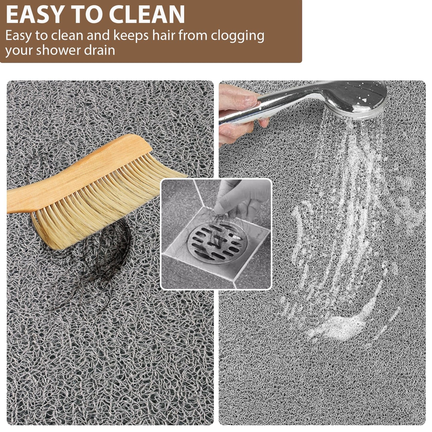 Shower Mat Non Slip: 47.2 x 31.5 Inch Extra Large Shower Mats for Inside Shower with Drain Hole - Soft PVC Loofah Anti Slip Shower Stall Mat for Walk-in Shower and Bathroom, Quick Drying