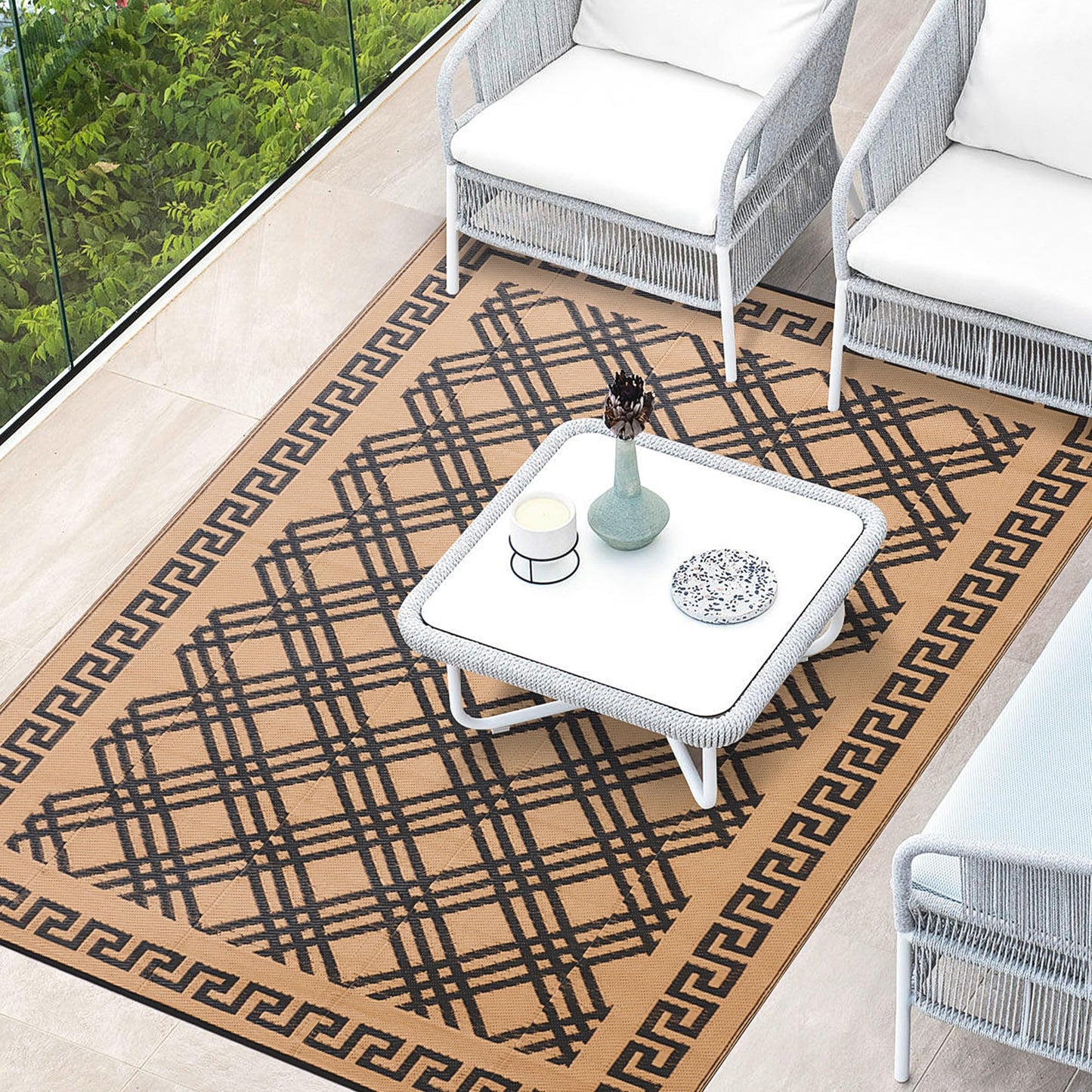 BMCH Outdoor Rugs, Outdoor Plastic Straw Rug, Reversible Waterproof Carpet for Camping, Poolside, Garden, BBQ Area, Gazebo Flooring, RV Park & Beach, Classical Style, 5x8