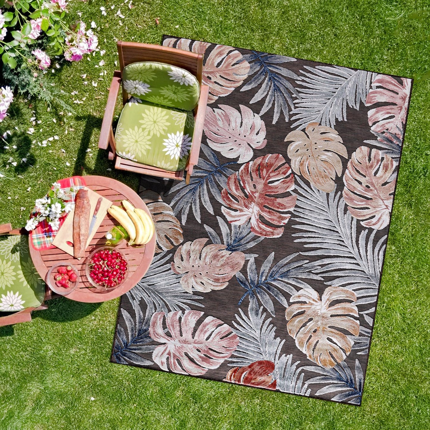 CAMILSON Indoor Outdoor Rug, Brown 10’x14’ Leaf Tropical Botanical Area Rugs for Indoor and Outdoor patios, Easy-Cleaning Non-Shedding Living Room, Garden and Kitchen Washable Outside Carpet (10x14)