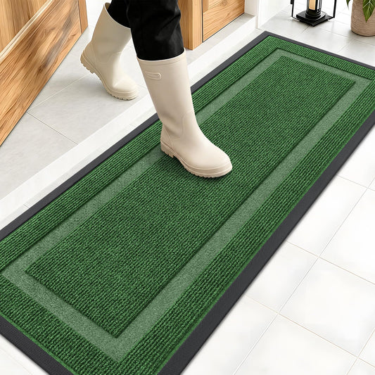 OLANLY Front Door Mat Indoor Outdoor Entrance, Waterproof All-Season, All-Weather Doormat, Sturdy Natural Rubber, Fade Resistant, Low Profile, Easy Clean Patio Porch Entryway Mat, 47x17, Green
