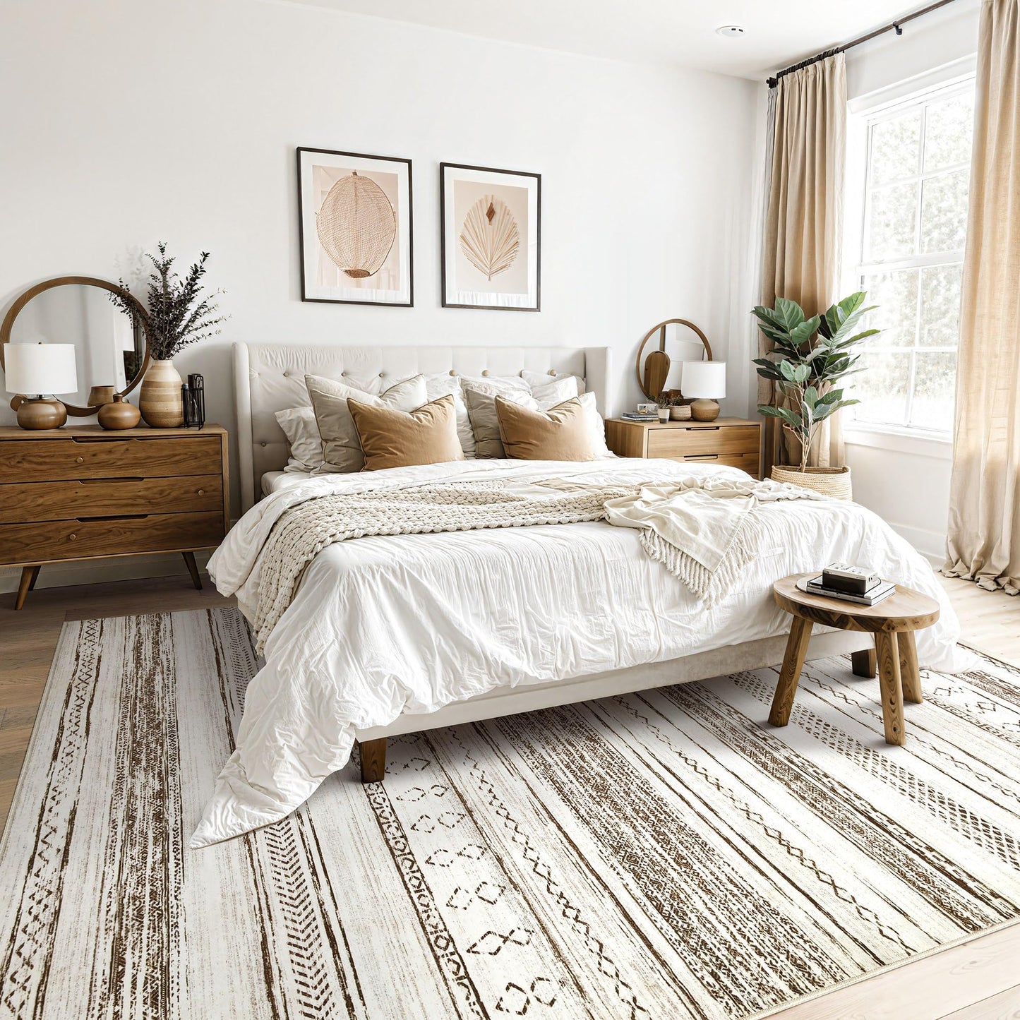 Tortania Area Rug Living Room Rugs - 6x9 Washable Large Soft Neutral Boho Moroccan Bohemian Farmhouse Rug Indoor Floor Carpet for Bedroom Under Dining Table Home Office Decor - Cream Brown