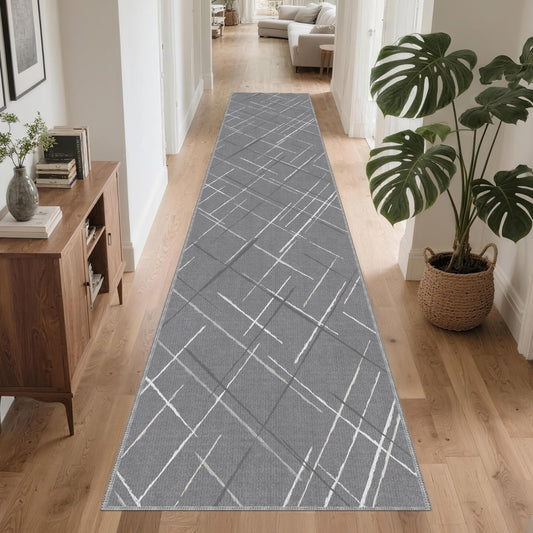 TTelephant Gray Runner Rug Ultra Non-Slip 2x10 Long Hallway Rugs Washable Modern Tear and Stain Resistance No Pile Lightweight Modern Rug Runners for Entryway, Kitchen, Walkway, Entrance, Gray