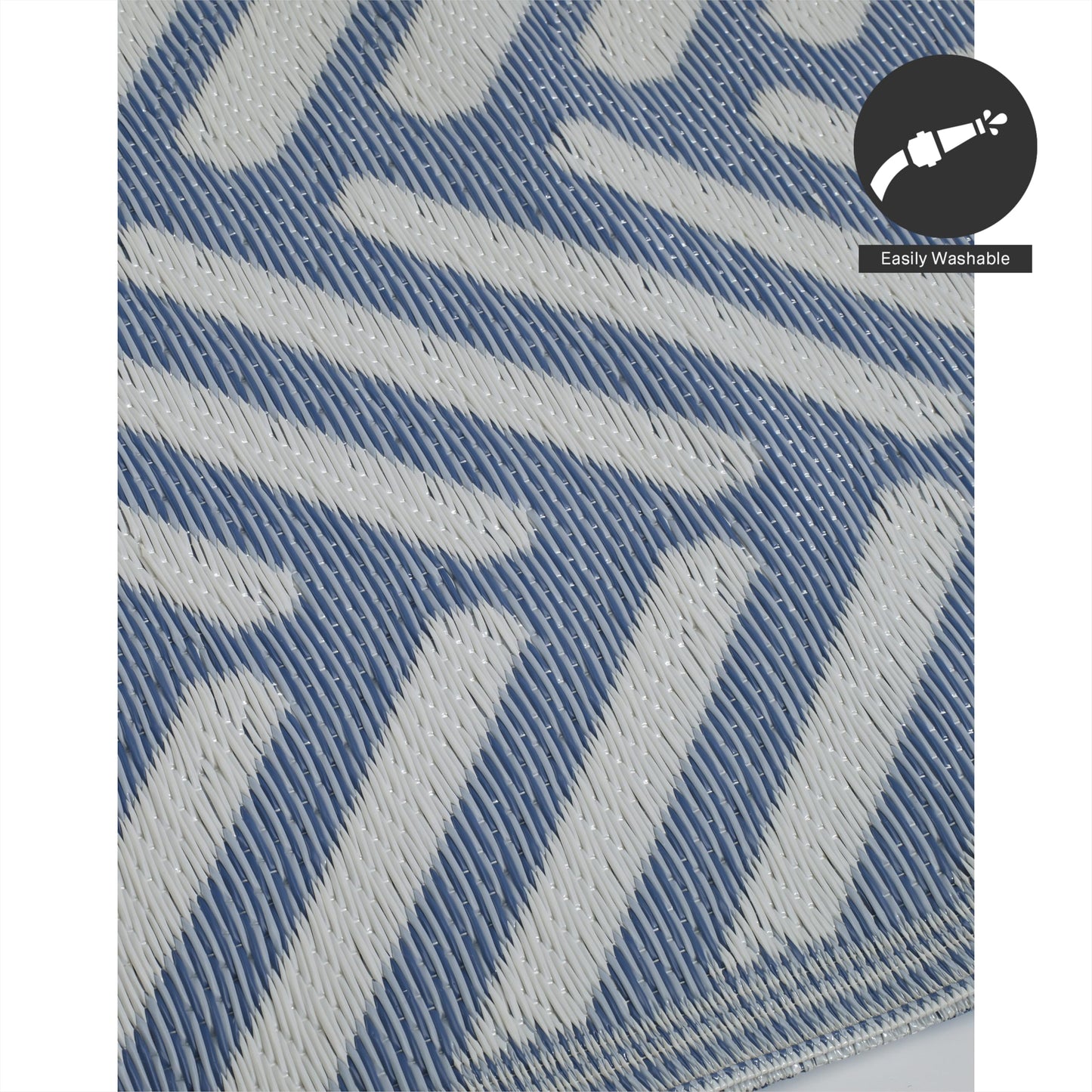 FH Home Outdoor Camping Rug - Waterproof, Fade Resistant, Reversible - Premium Recycled Plastic - Herringbone - Large Patio, Deck, Sunroom, RV - Fresno - Light Blue - 4 x 6 ft Foldable