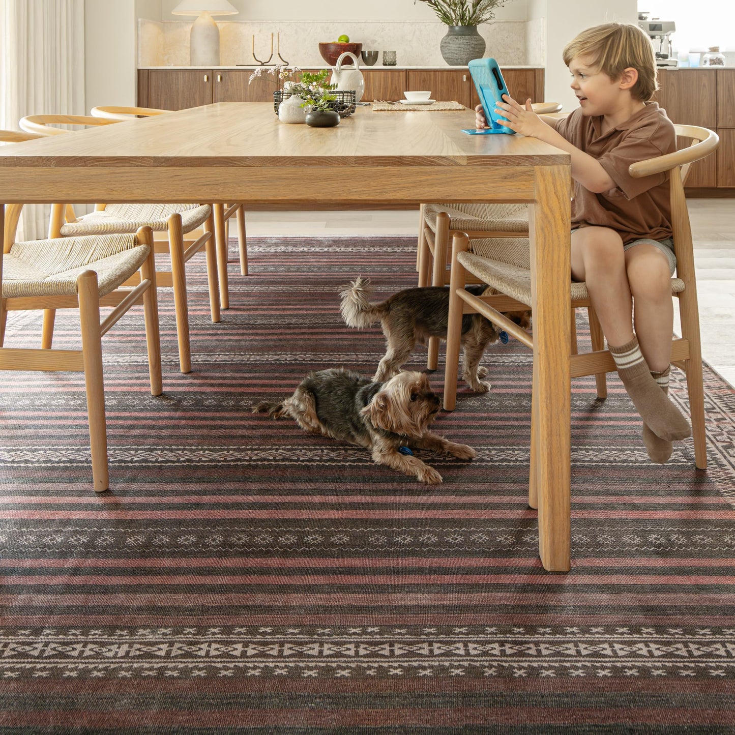 KNOTTING MATTERS Vibe Stripe 4’ x 6’ Area Rug – Sand, Charcoal & Clay Heritage Flatweave, Low-Pile – Easy Clean Accent Rug – Perfect for Entryway, Hallway, Kitchen, Bedroom – Pet & Kid Friendly