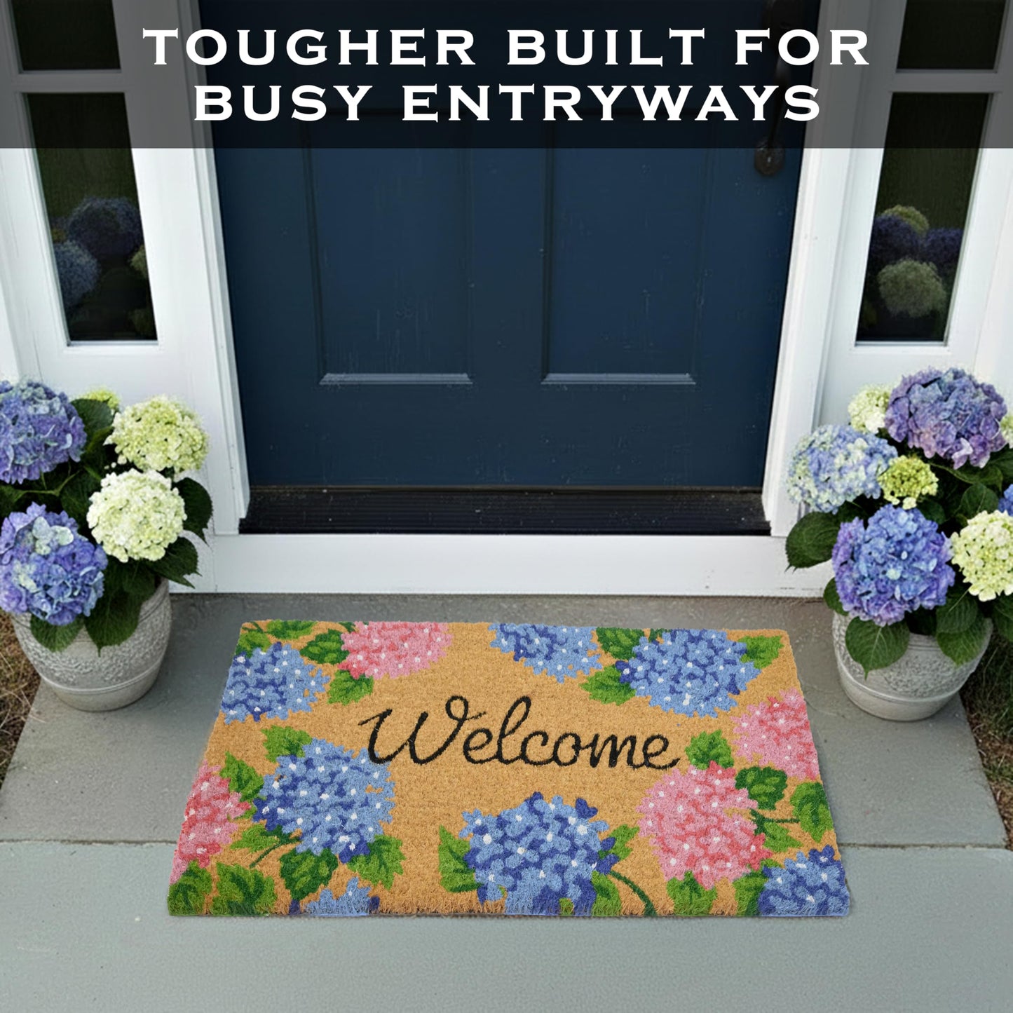 Hydrangea Door Mat 30x17 Inch, Floral Welcome Mat Coir, Spring Doormat