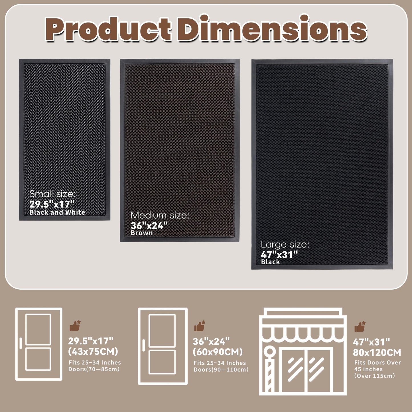 Fylyz Outdoor Indoor Door Mats for Entryway, Heavy Duty and Durable All-Weather Entry Mat, Low Profile, Non-Slip and Easy Clean Outdoor Doormat for Entrance, Patio and Garage (Brown 30"x17")