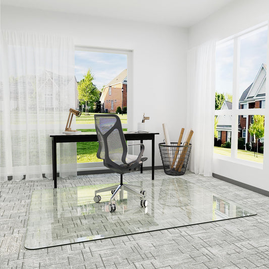 Furnbar 45" x 60" Office Chair Mat for Carpet, Tempered Glass Chair Mat with Rounded Corners and Polished Edges, Desk Floor Mat for Carpet, Hardwood Floor, Office