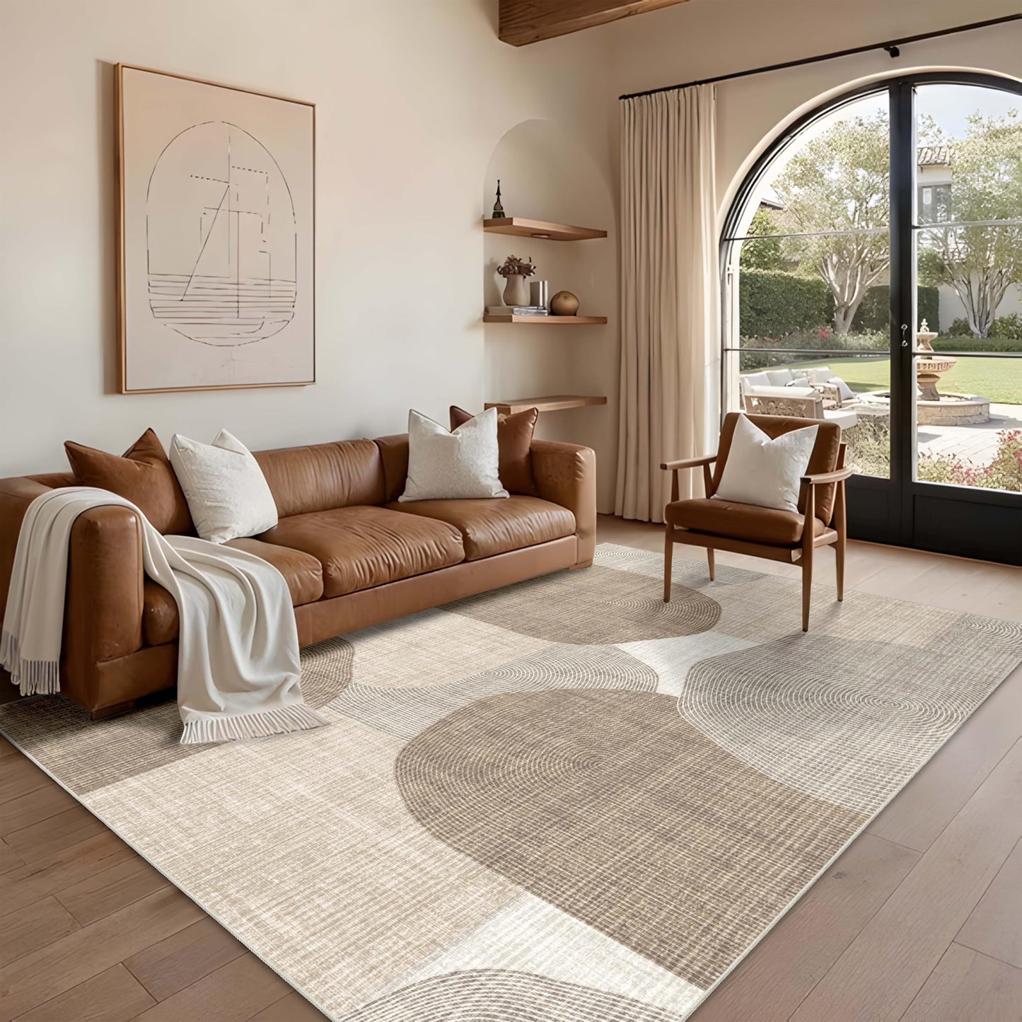 Castage 5x7 Area Rugs Modern Washable Rug for Living Room Bedroom,Large Boho Abstract Geometric Non Slip Carpet for Office Dining Room Farmhouse,Beige