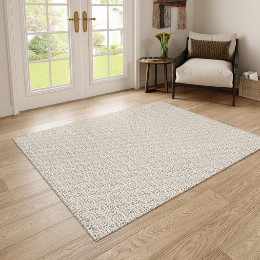 Collive Area Rugs 4x6, Farmhouse Machine Washable Living Room Rug Boho Woven Cotton Bedroom Rugs, Tan Modern Dining Room Rug Non Slip Indoor Carpet for Nursery Bedside Entryway Office