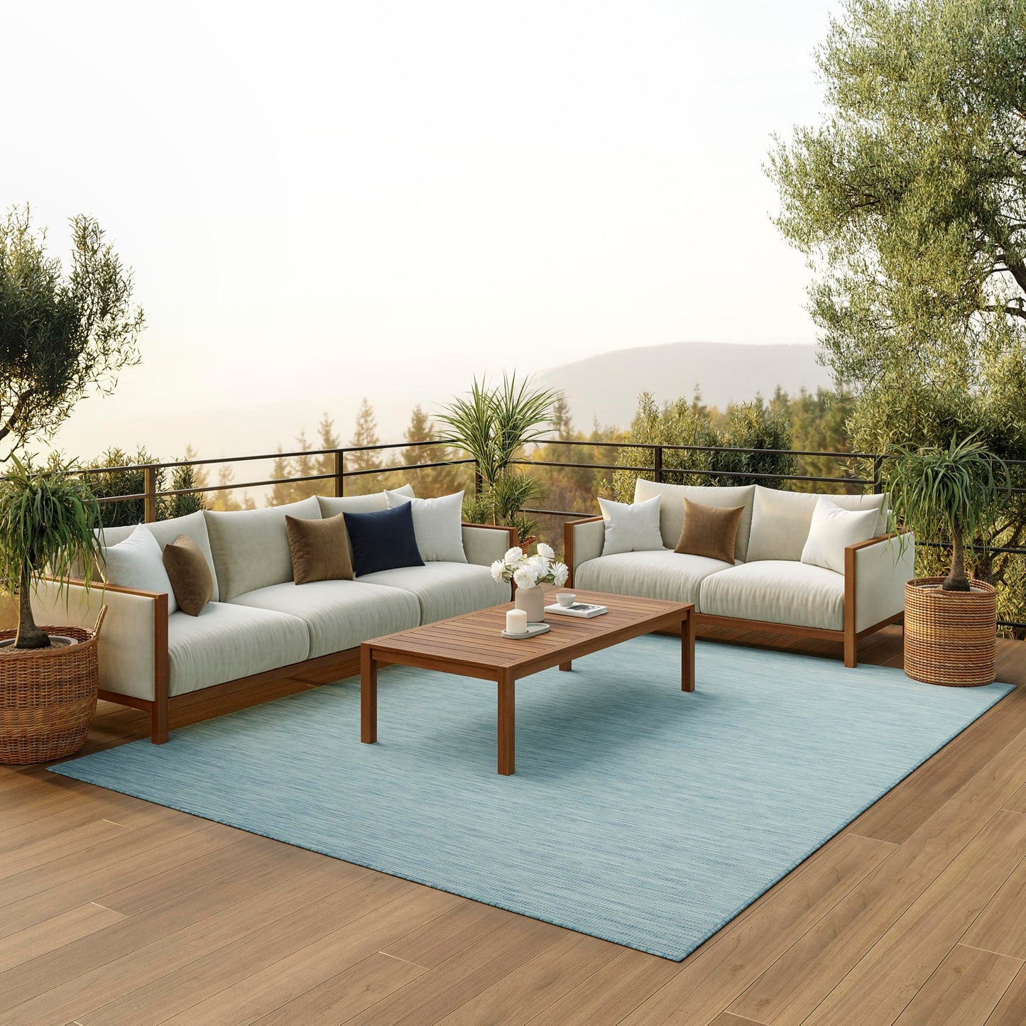 Nourison Home Positano Aqua 8' x 10' Area Rug - Easy Clean, Non Shedding, Bed Room, Living Room, Dining Room, Kitchen (8' x 10')