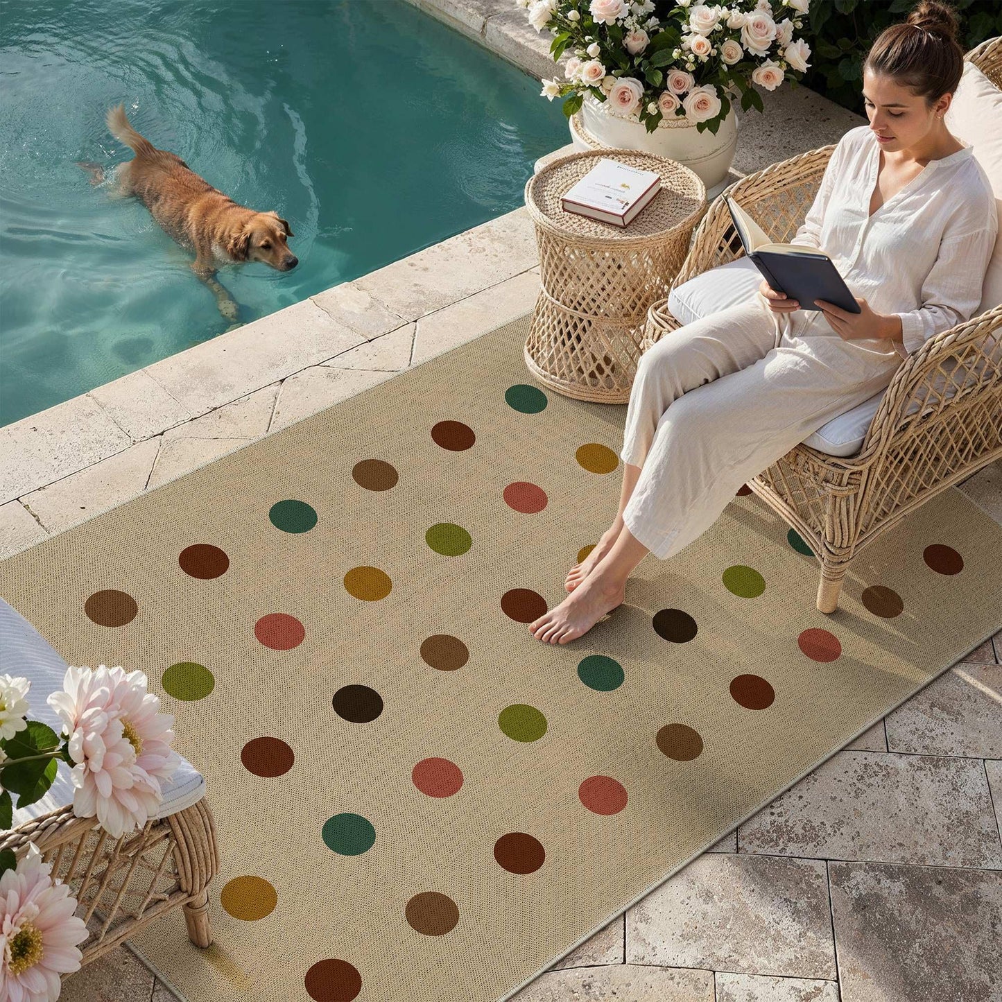 HUGEAR 3x5 Jute Outdoor Indoor Rug Washable Geometric Linen Textured Weave High Traffic Stain Resistant Non Slip Durable Carpet for Patio Deck Balcony Courtyard (Rainbow, 3' x 5')