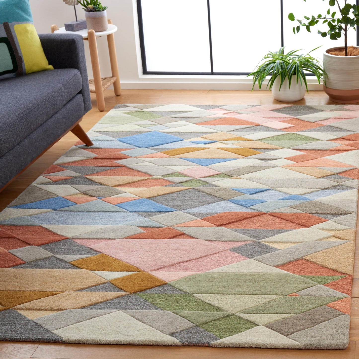 Safavieh Rodeo Drive Collection Area Rug - 4' x 6', Grey & Blush, Geometric Design, Handmade Wool, Ideal for High Traffic Areas in Living Room, Bedroom, Dining (RD454F-4)