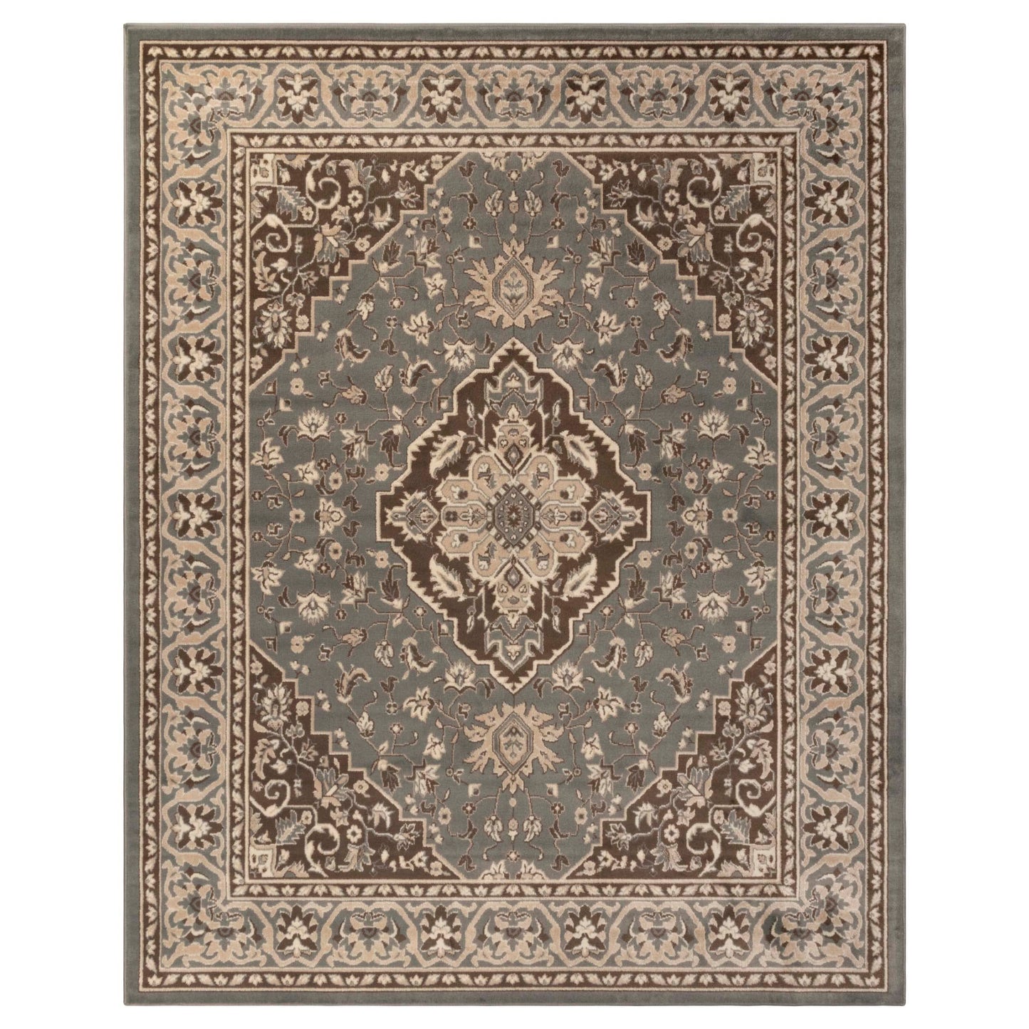 Superior Elegant Glendale Collection Area Rug, 8mm Pile Height with Jute Backing, Traditional Oriental Rug Design, Anti-Static, Water-Repellent Rugs - Grey, 8' x 10' Rug