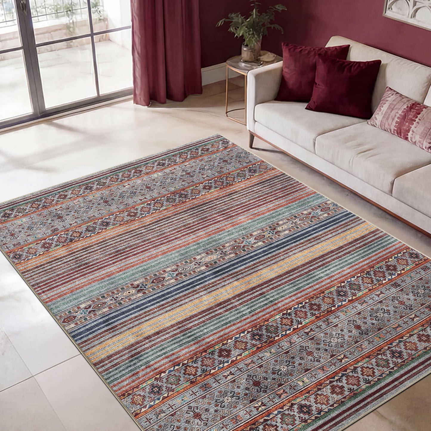 Keen Home Design 48"x72" Rug - Machine Washable Area Rug with Non-Slip Backing, Ideal for Living Room, Dining Room, Bedroom - Vintage, Easy Clean, Durable, Low Pile Rug - (4' x 6')