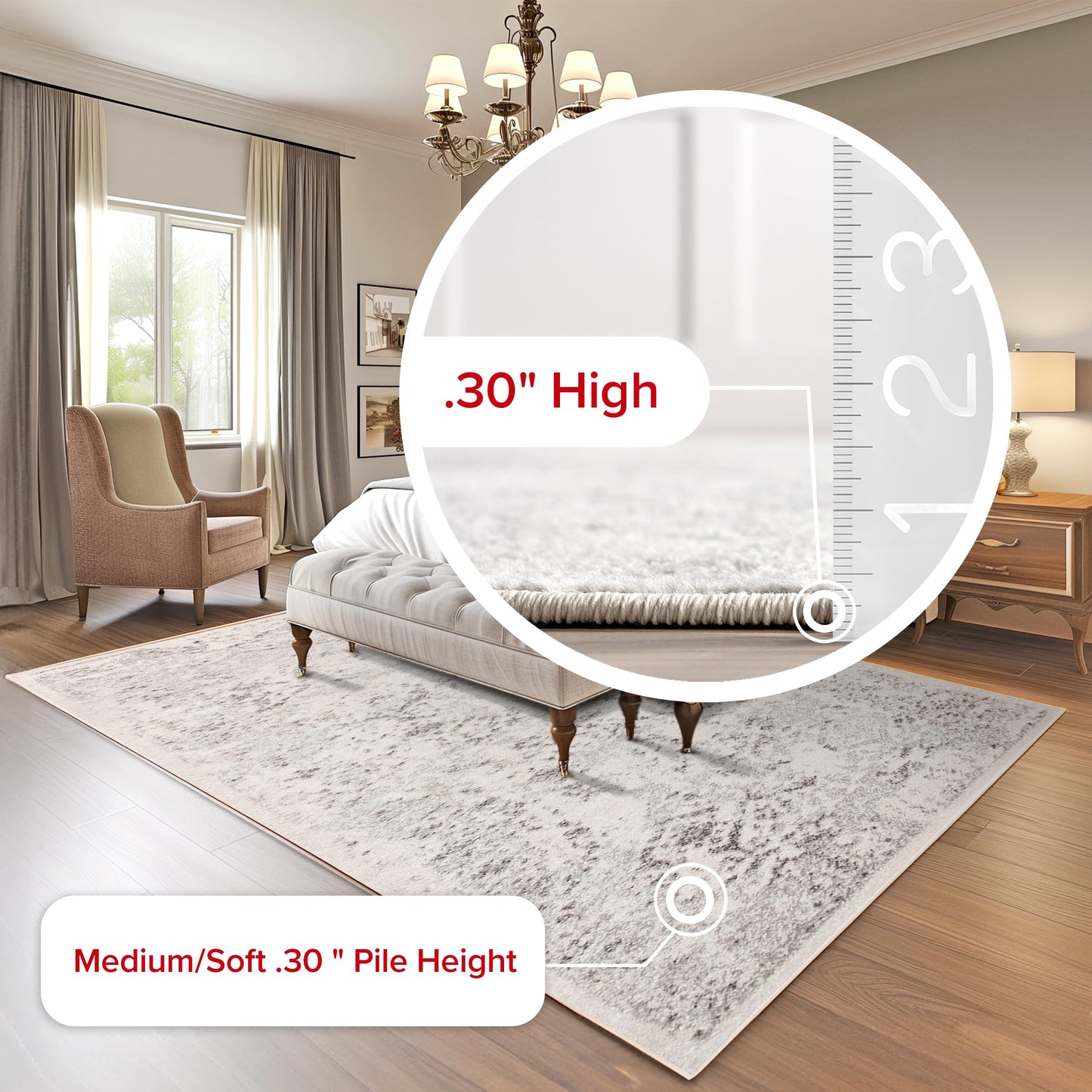 nuLOOM Odell Faded Vintage Area Rug, 4' x 6', Ivory, Rectangular, 0.47" Thick