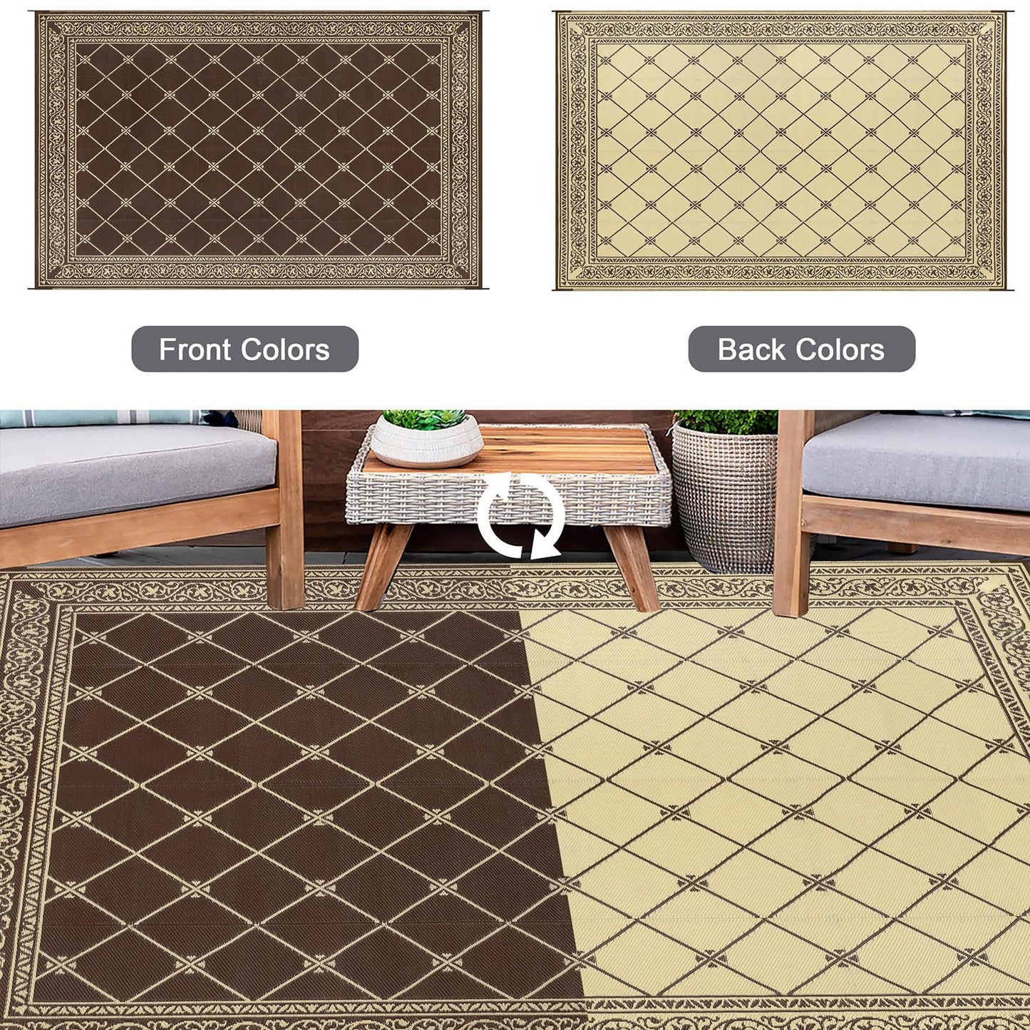 HiiARug Reversible Outdoor Rug 5'x7' Plastic Straw Rugs for Patios RV Camping Mat Reversible Mats Large Floor Mat for RV Outside, Backyard, Deck, Picnic, Beach, Trailer, Camping