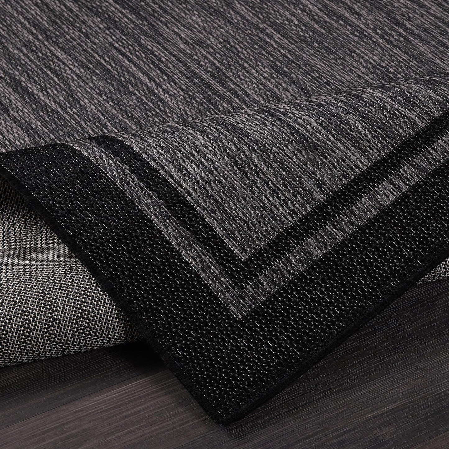 CAMILSON Indoor Outdoor Rug, 8x10 Bordered Dark Gray Black Modern Area Rugs for Indoor and Outdoor Patios, Kitchen and Hallway Mats, Washable Porch Deck Outside Carpet (Bordered Black, 8 x 10)