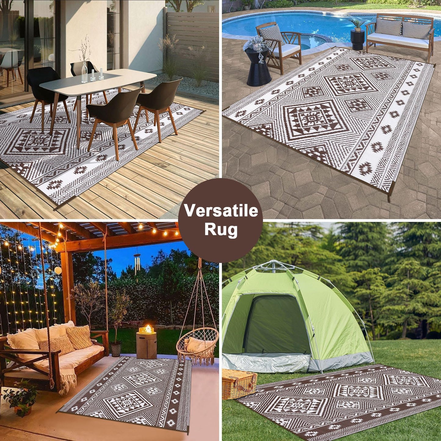 HiiARug Outdoor Rug for Patios Clearance 6'x9' Plastic Straw Rug Waterproof Reversible RV Mat Outdoor Area Rugs for RV, Backyard, Deck, Camping
