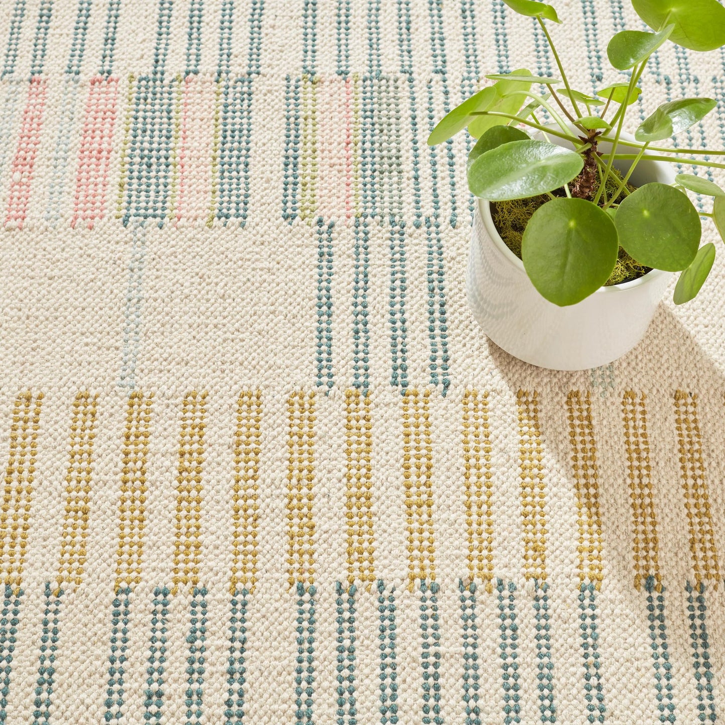 Dash & Albert Gemma Juniper Hand Loom Knotted Cotton Rug, 3 X 5 Feet, Multi Geometric Pattern - Premium Luxury Hotel Quality Soft Breathable Hypoallergenic Machine Washable Easy Care All Season