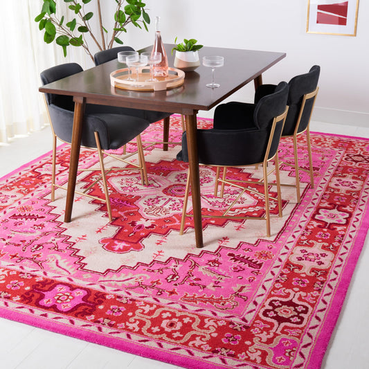 SAFAVIEH Area Rug 8x10 - Bellagio Collection - Large - Red Pink & Ivory, Handmade Wool, Medallion Design, Ideal for Living Room, Bedroom, Office, Dining Space (BLG545A)
