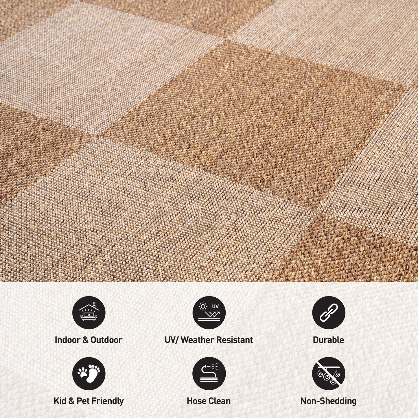 Rugshop Checkered Boxes Indoor Outdoor Flat Woven Area Rug,Natural Jute-Style,Easy-Care Patio Rug for Backyard Porch Deck Balcony, 7'10" x 10' Sand/Natural