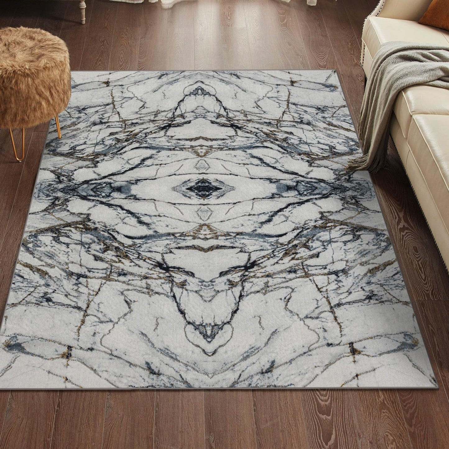 LUXE WEAVERS Marble Effect Abstract Blue 5x7 Area Rug
