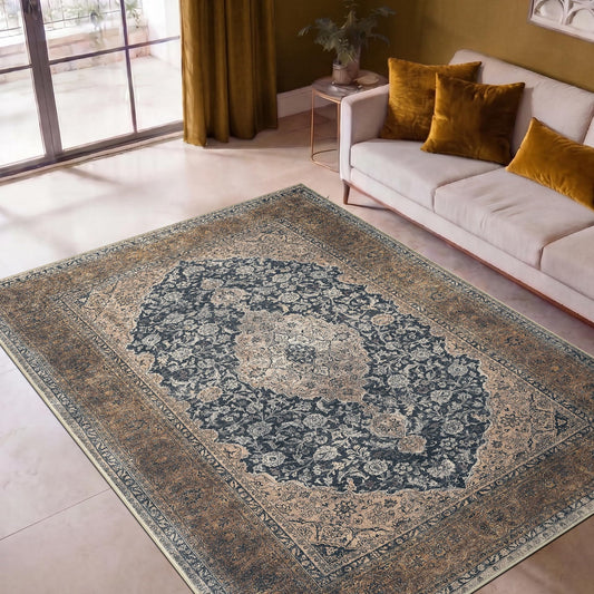 Keen Home Design 48"x72" Rug - Machine Washable Area Rug with Non-Slip Backing, Ideal for Living Room, Dining Room, Bedroom - Vintage, Easy Clean, Durable, Low Pile Rug - (4' x 6')