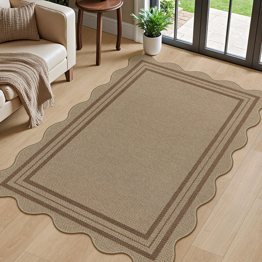 LORWER Modern Easy Jute 3x5 Outdoor Patio Rug, Washable Rugs for Entryway Farmhouse Non Slip Indoor Door Mat, Brown Throw Carpet for Entry Backyard Porch Decor