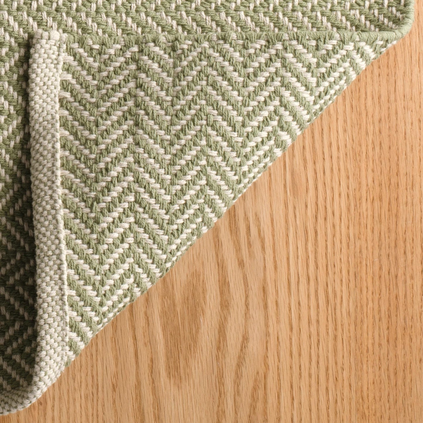 Dash & Albert Herringbone Sage Handwoven Cotton Rug, Runner-2.5 X 8 Feet, Green Geometric Pattern - Premium Luxury Hotel Quality Soft Breathable Hypoallergenic Machine Washable Easy Care All