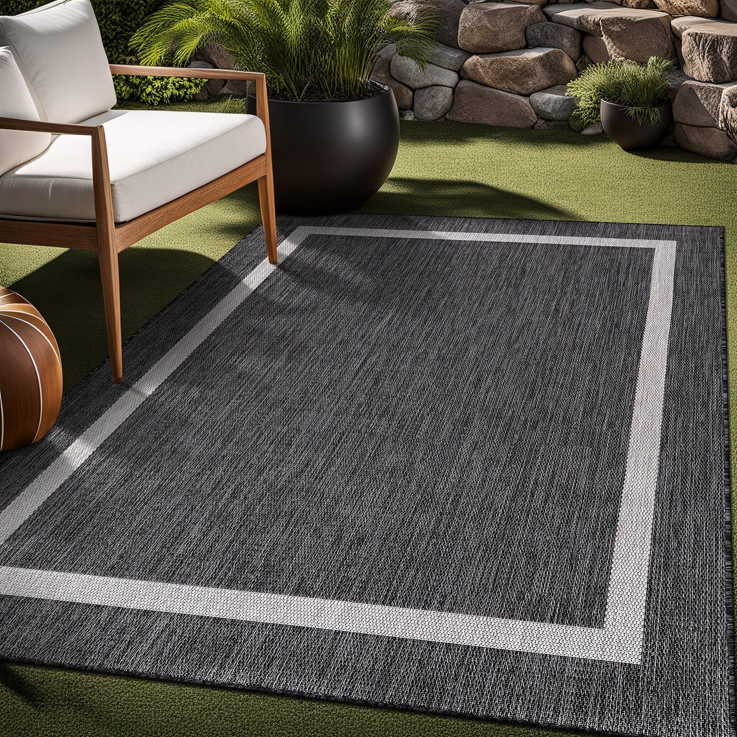 Luul Home Bordered Outdoor Rug 10x14 Washable Outside Carpet for Indoor Patio Porch Waterproof Easy Cleaning Non Shedding Area Rugs Gray 10 x 14