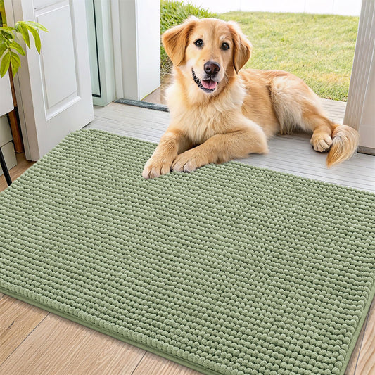 Smiry Dog Door Mat for Muddy Paws 36x24, Absorbent Microfiber Dirt Trapper Pet Doormat, Non-Slip Washable Quick Dry Chenille Front Door Mat, Entryway Rug for Indoor and Outdoor, Sage Green