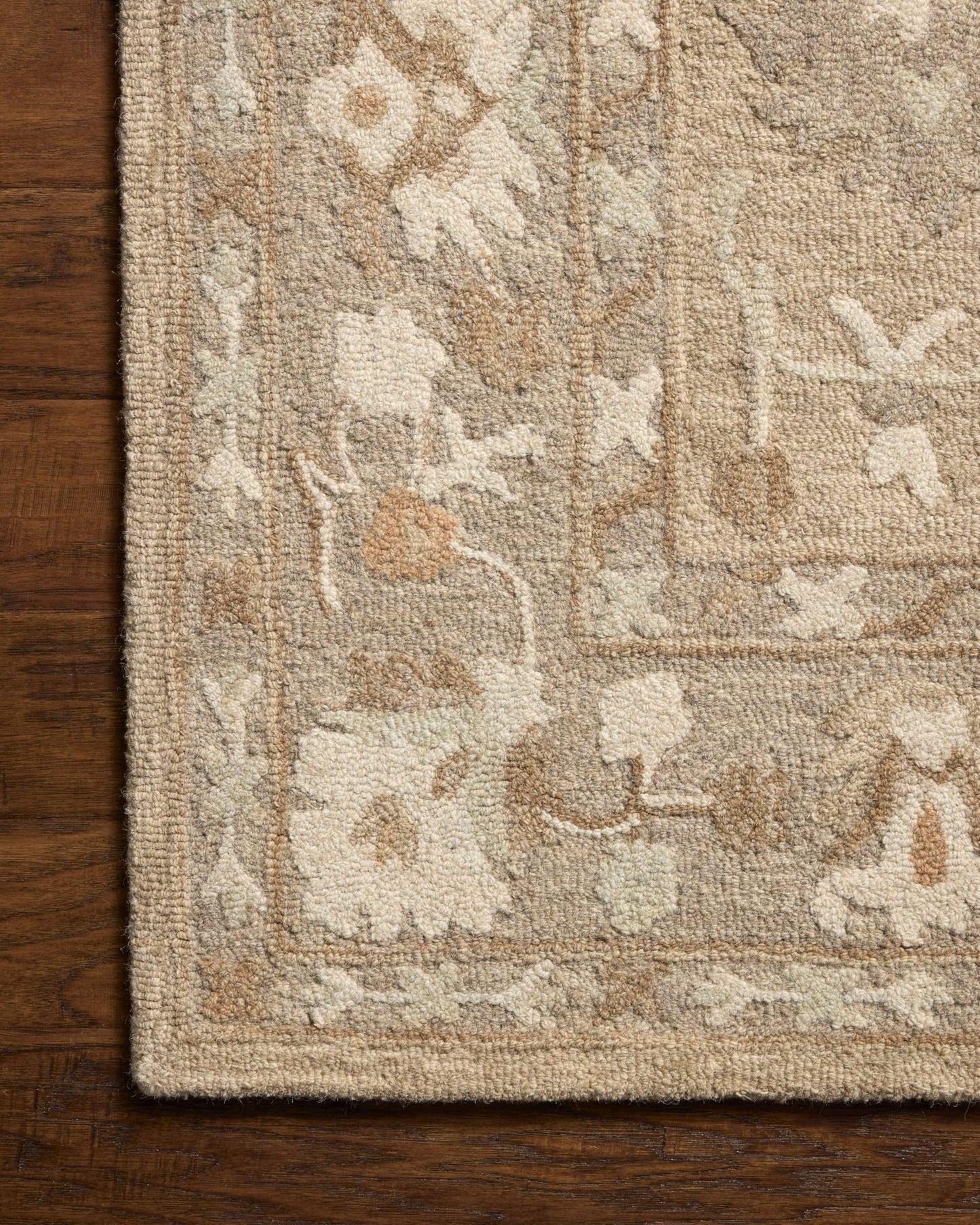 Loloi Chris Loves Julia Dorothea Collection DRT-02 Khaki/Dove 7'-9" x 9'-9" Area Rug Wool Neutral Floral Living Room Bedroom Carpet