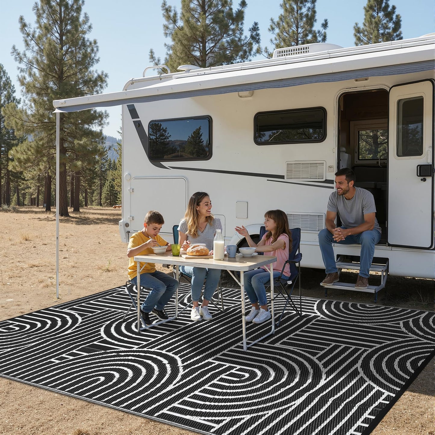 Garvee Reversible Rainbow Outdoor Rug 8x10, Waterproof Outdoor Plastic Straw Rug, RV Mat for Picnics, Patio, Camping, Balcony, Deck, Backyard, Porch, Black
