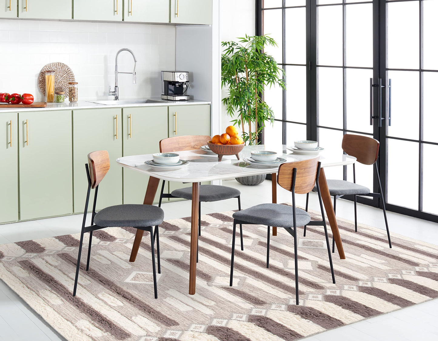 SAFAVIEH Kenya Collection Area Rug - 6' x 9', Ivory & Brown, Handmade Moroccan Boho Tribal Wool, Ideal for High Traffic Areas in Living Room, Bedroom (KNY458A)