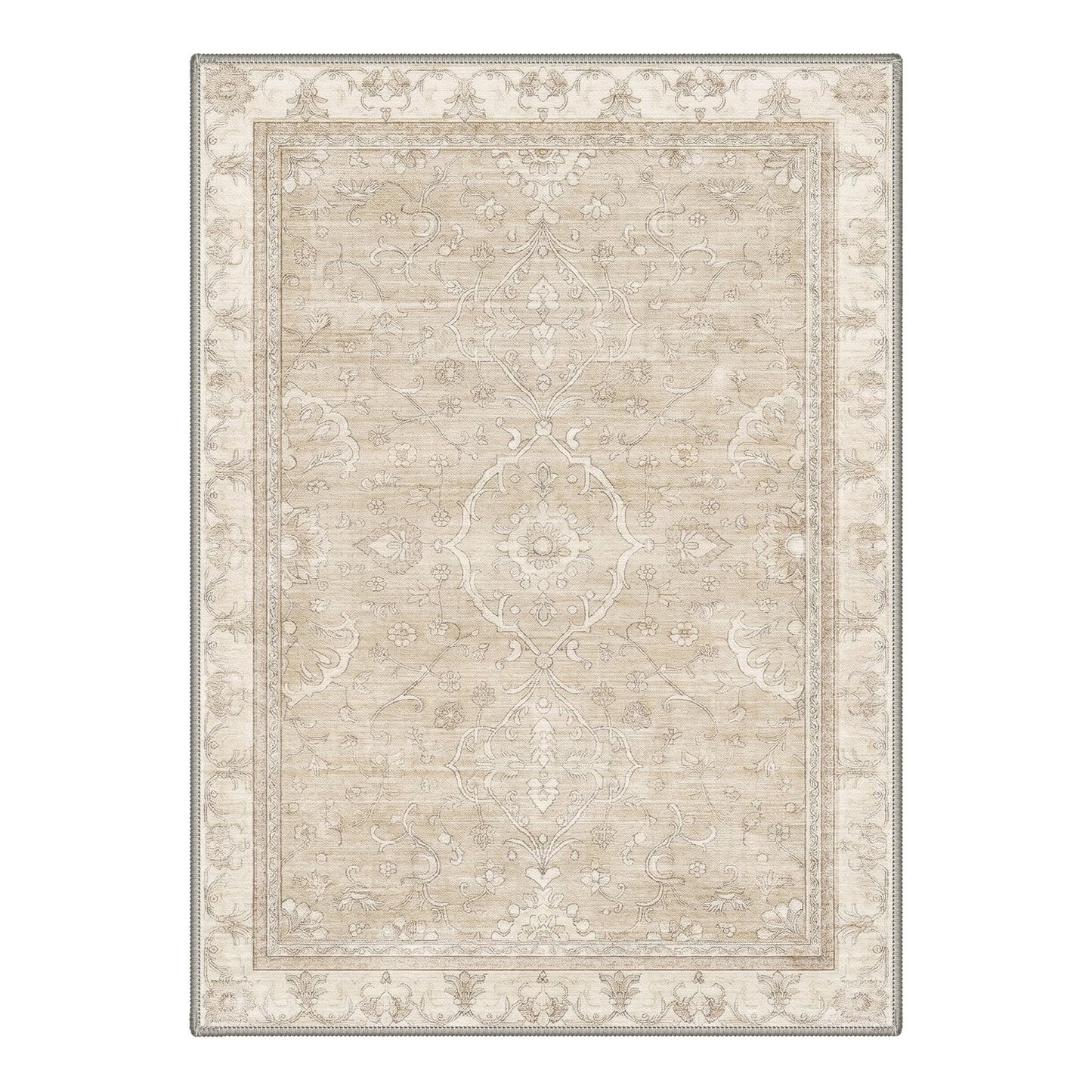 GENIMO 8X10 Area Rugs for Living Room, Machine Washable Non Slip Boho Vintage Rugs, Low Pile Soft Stain Resistant Rug for Bedroom, Dining Room, Home Office, Warm Beige