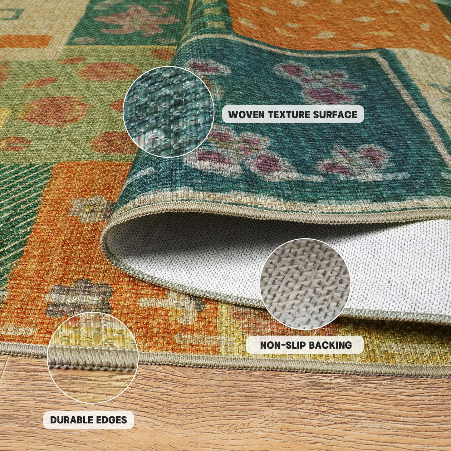 Quntue Washable Easy Jute Layering Rug for Front Porch 4x6 Farmhouse Patchwork Outdoor Patio Rug Non Slip Boho Floral Indoor Outdoor Carpet for Living Room, Bedroom, Balcony, Dining, Office