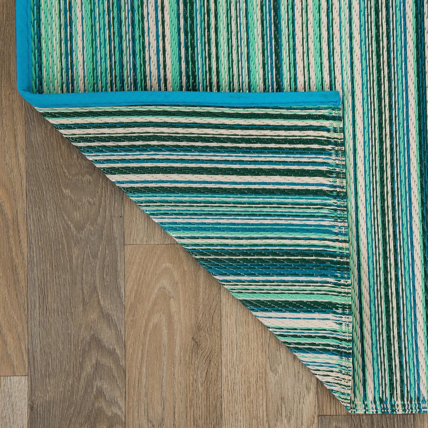 Rugshop Contemporary Stripe Reversible Crease-Free Waterproof Premium Recycled Plastic Outdoor Rugs for Patio,Backyard,RV,Deck,Picnic,Trailer,Beach,Camping Blue 7'10" x 10'
