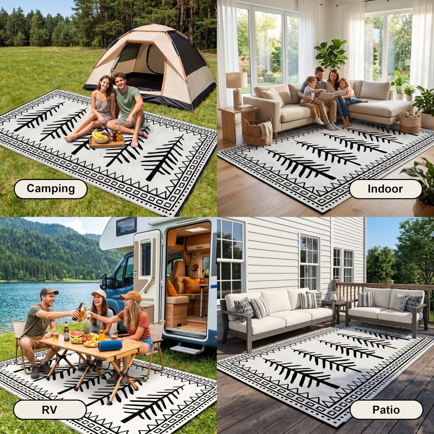 CircleRoad RV Outdoor Rug 9x18 Waterproof Patio Rug Mat with 4 Stakes UV Resistant Reverisble Plastic Straw Outdoor Rug with Carry Bag for RV Camping Picnic Beach