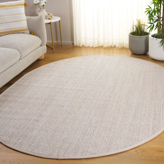 SAFAVIEH Area Rug 6x8 Oval - Natural Fiber Collection - Marble & Beige, Sisal, Woven Design with Border (NF143C)