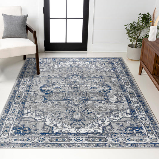 JONATHAN Y Modern Vintage Medallion Light Gray/Navy Indoor Area Rug, 8x10, Country, Floral, Easy-Cleaning for Living Room, Bedroom, Kitchen, Pet Friendly, Non-Shedding (MDP106B-8)
