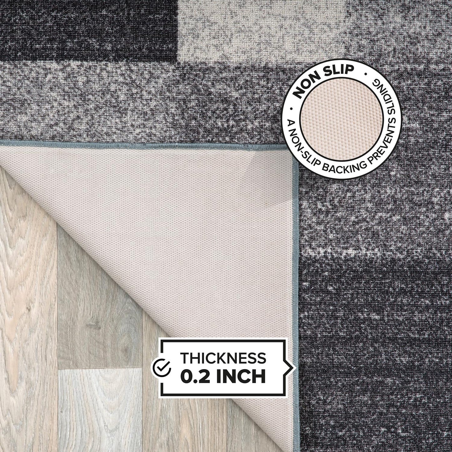 Rugshop Gray Modern Geometric Boxes Non-Slip Area Rug Non-Shedding for Dining Room, Bedroom and Living Room, 4' x 6'